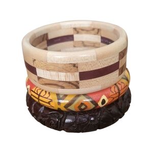 Vintage Bohemian Wooden Bangle Bracelets Set Of 3